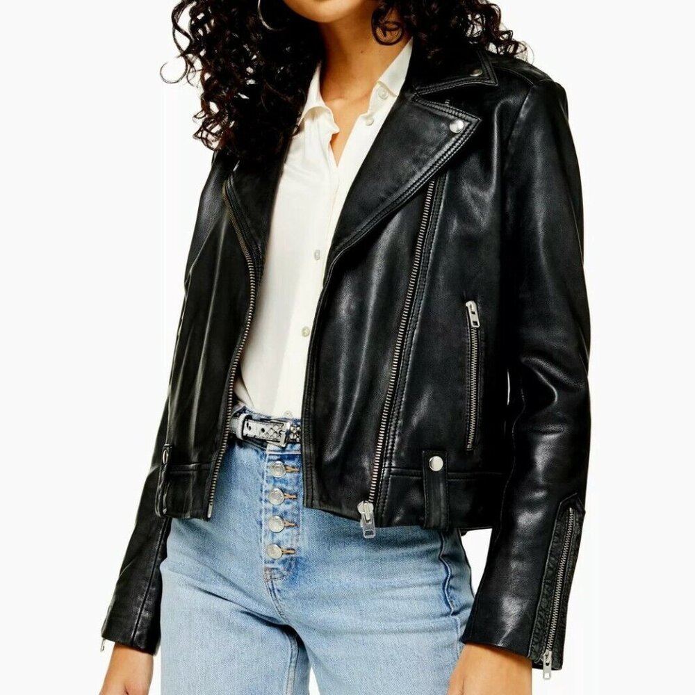 Topshop Real Leather Moto Jacket